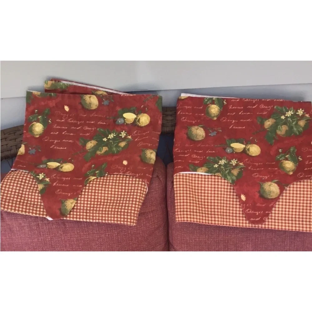Waverly~Lemons/Orange Kitchen 2 Pc Valance Curtains 54 X 14, Red Checks/Fruit
